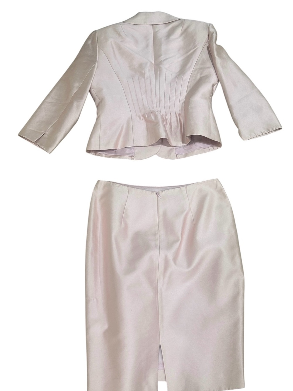 Vtg ‘90’s Kay Unger Blush Peplum Two-Piece jacket pencil skirt Suit silk blend 8 - Picture 3 of 11